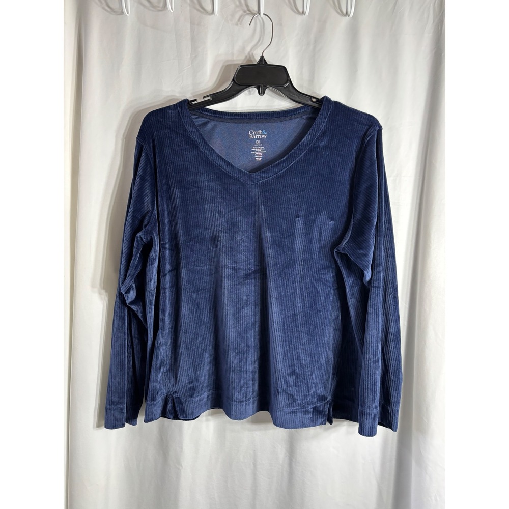 Croft & Barrow Womens Plus Size XXL Velour Pajama‎ Set Sleepwear Blue LS Pants